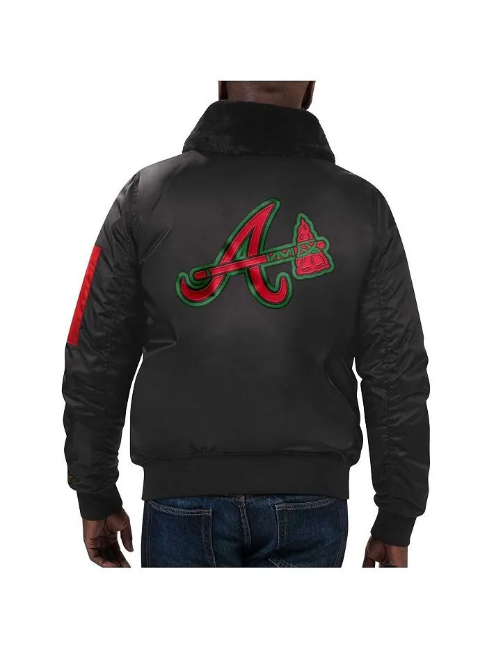 Черная мужская атласная куртка с молнией во всю длину Atlanta Braves Atlanta Braves x Ty Mopkins — изображение 2 из 3, черный