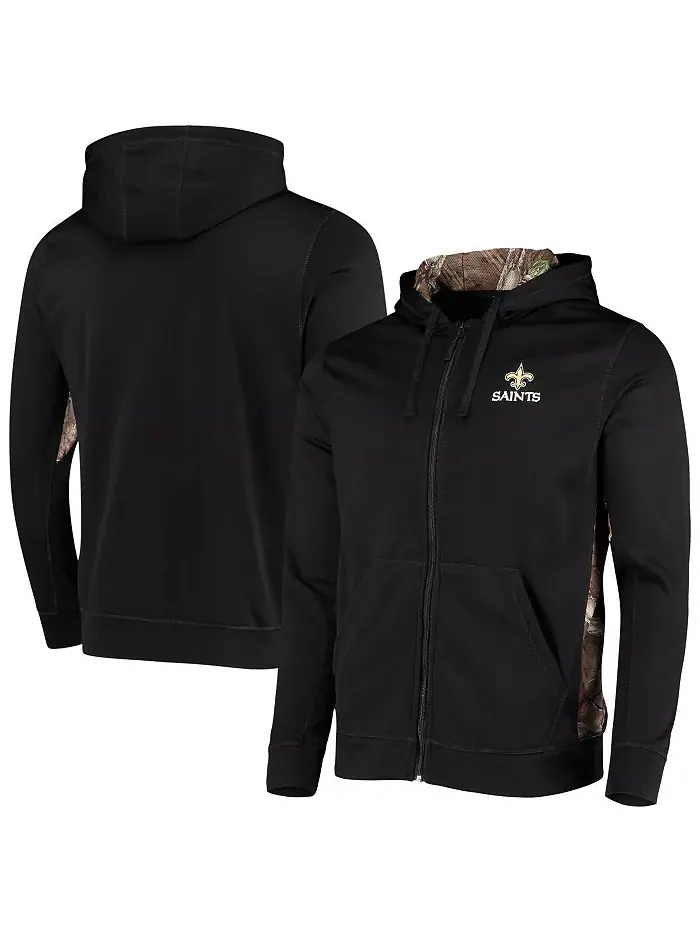 Мужская черная толстовка с капюшоном на молнии New Orleans Saints Decoy Tech Fleece в камуфляже