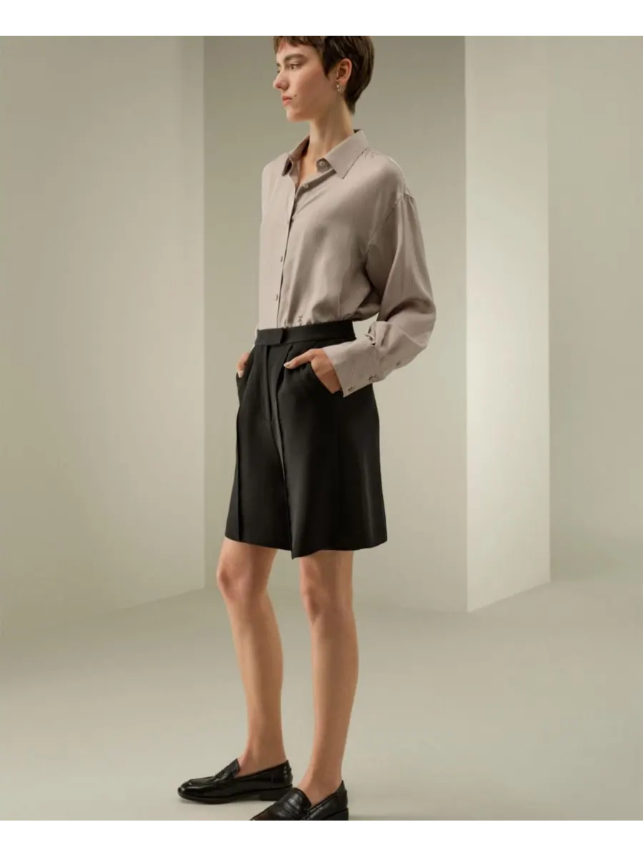 Женская шелковая рубашка в тонкую полоску оверсайз LILYSILK, Marron stripe — изображение 4 из 6