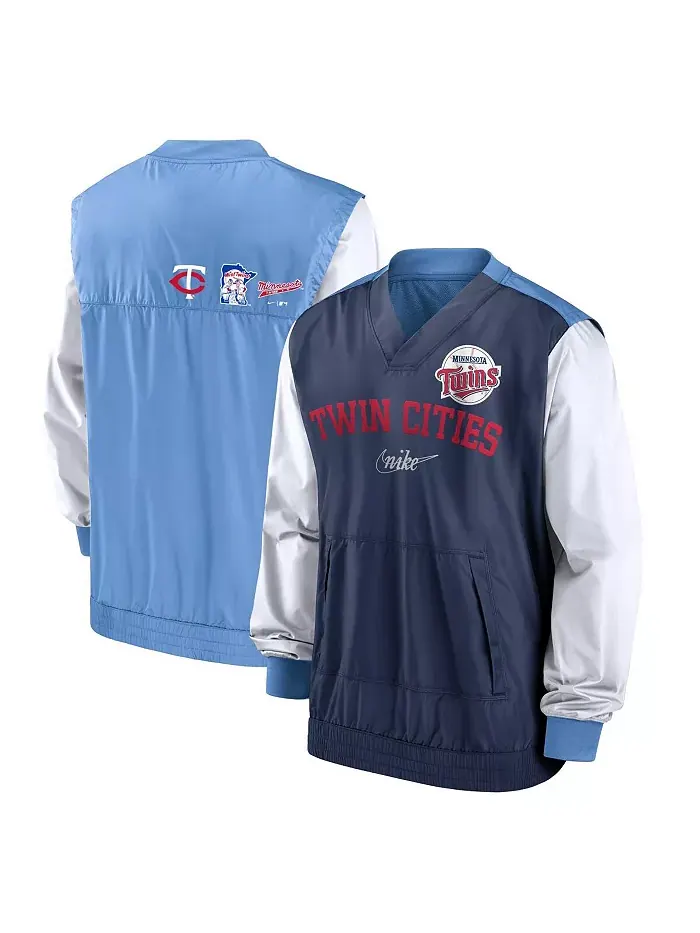 Мужская бело-голубая вязаная куртка с V-образным вырезом Minnesota Twins Rewind Warmup Nike