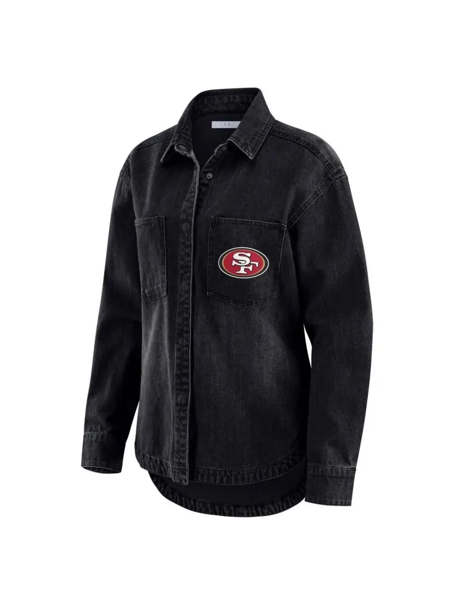 WEAR by Erin Andrews Женская черная джинсовая куртка-рубашка San Francisco 49ers оверсайз с — изображение 2 из 3, черный