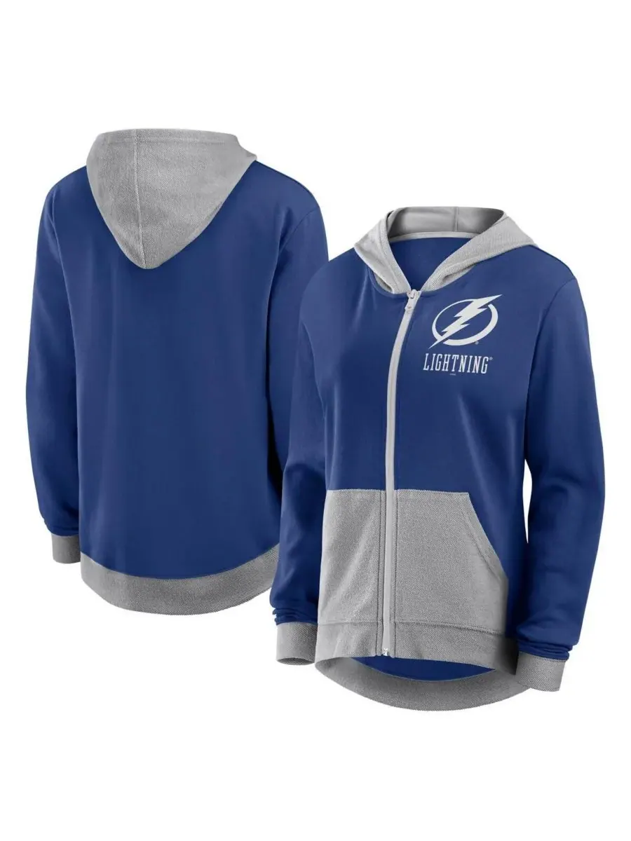 Logo Athletic Женская синяя толстовка на молнии Tampa Bay Lightning Hit It из французского — синий