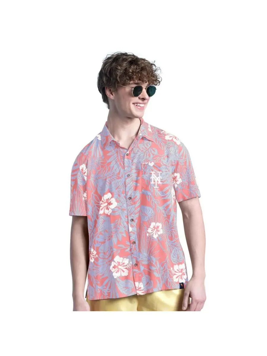 Margaritaville Мужская рубашка на пуговицах Coral New York Mets Palm Shade Party — оранжевый