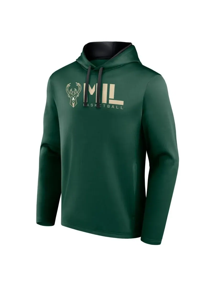 Logo Athletic Мужская толстовка с капюшоном Milwaukee Bucks Head Start цвета «охотничий зеленый» — изображение 2 из 3