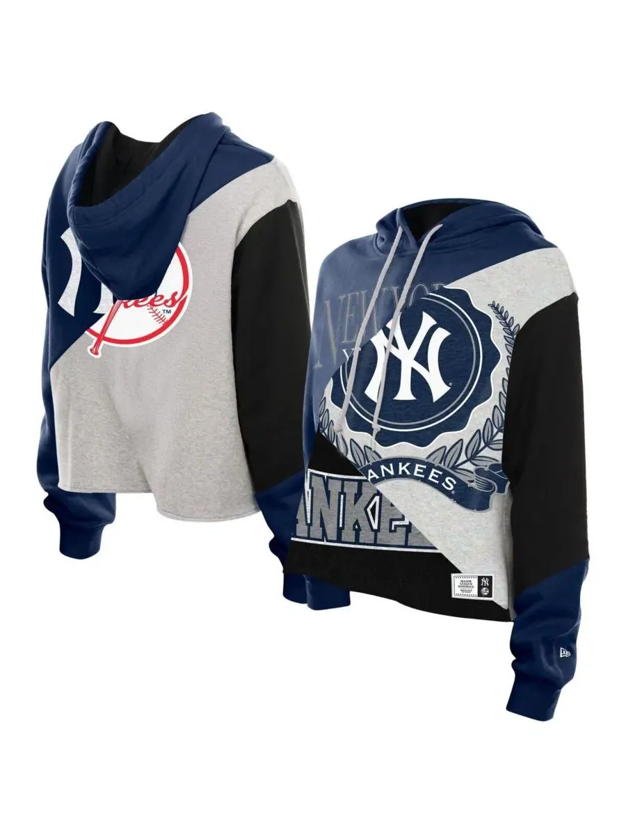 Худи женское с принтом, укороченное, свободного кроя, New York Yankees Color Block Cropped Boxy New