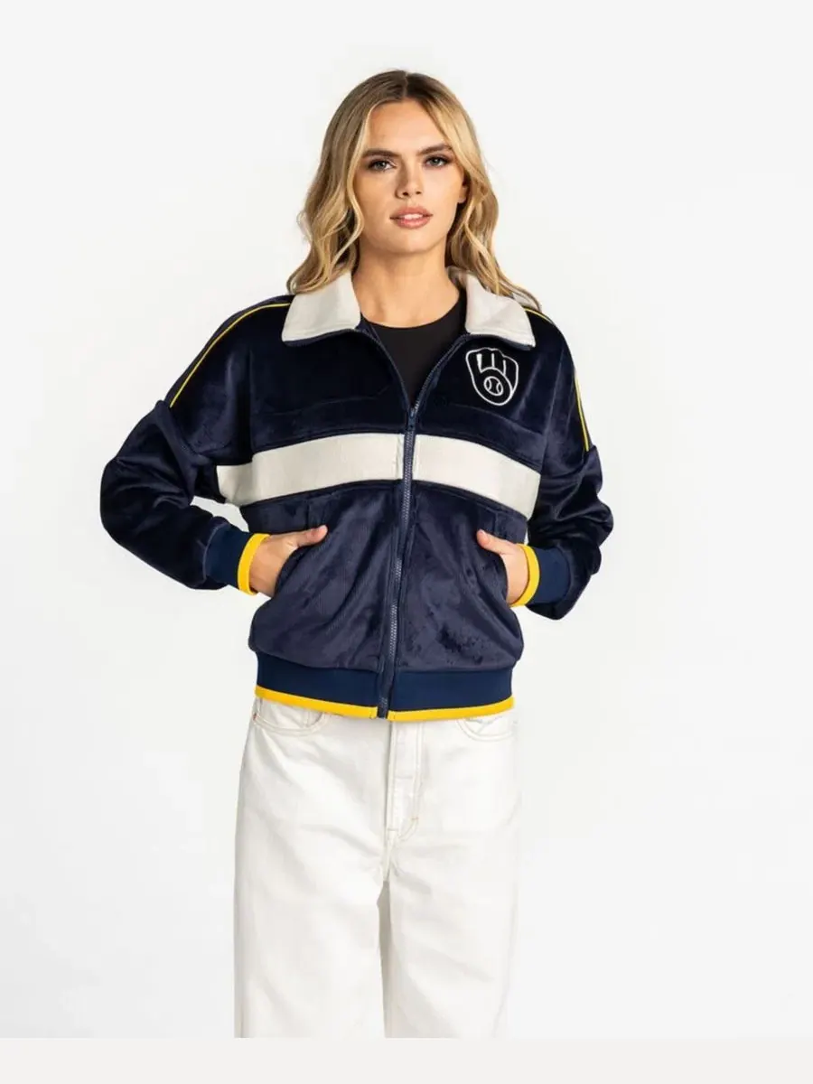 Женская куртка с капюшоном из вельвета, с вышивкой Milwaukee Brewers The Wild Collective — синий