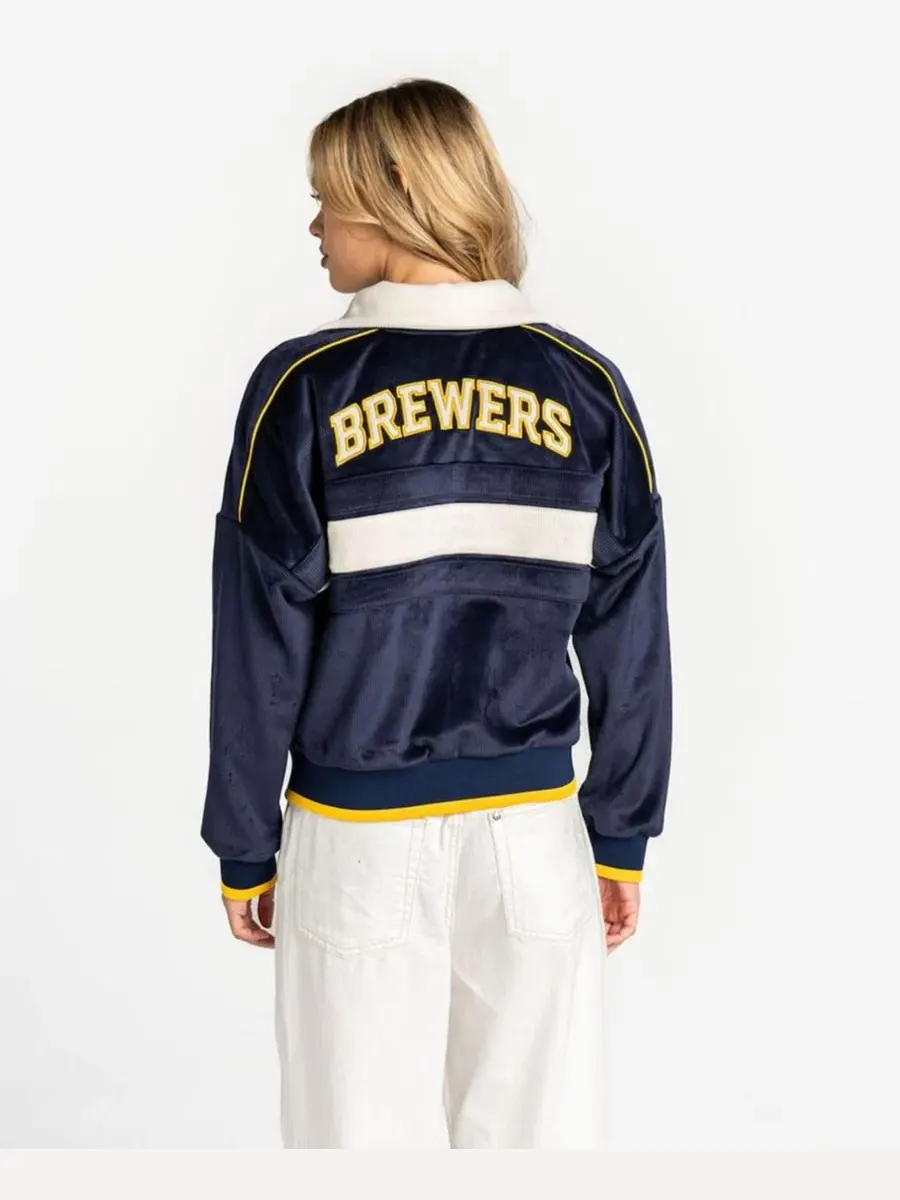 Женская куртка с капюшоном из вельвета, с вышивкой Milwaukee Brewers The Wild Collective — изображение 2 из 3, темно-синий