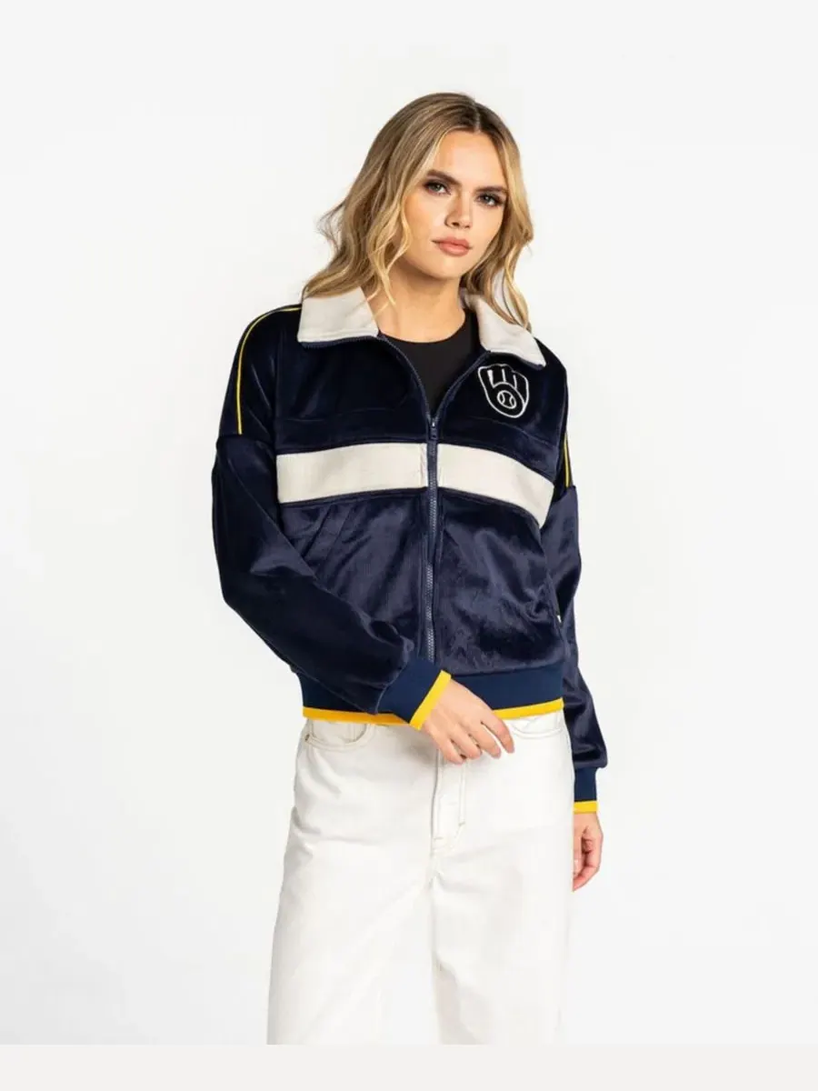 Женская куртка с капюшоном из вельвета, с вышивкой Milwaukee Brewers The Wild Collective — изображение 3 из 3, темно-синий