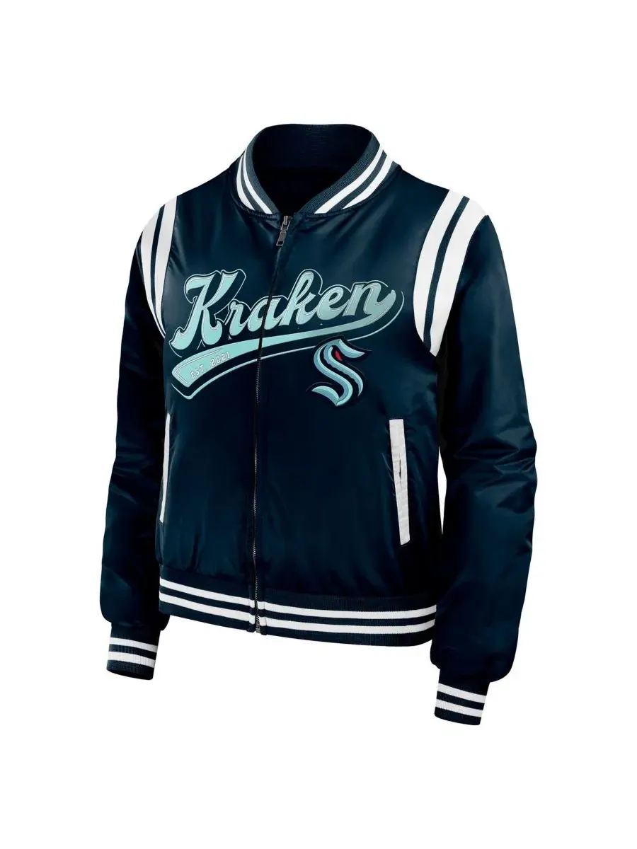 Женская куртка-бомбер с принтом Seattle Kraken WEAR by Erin Andrews — изображение 2 из 3, темно-синий