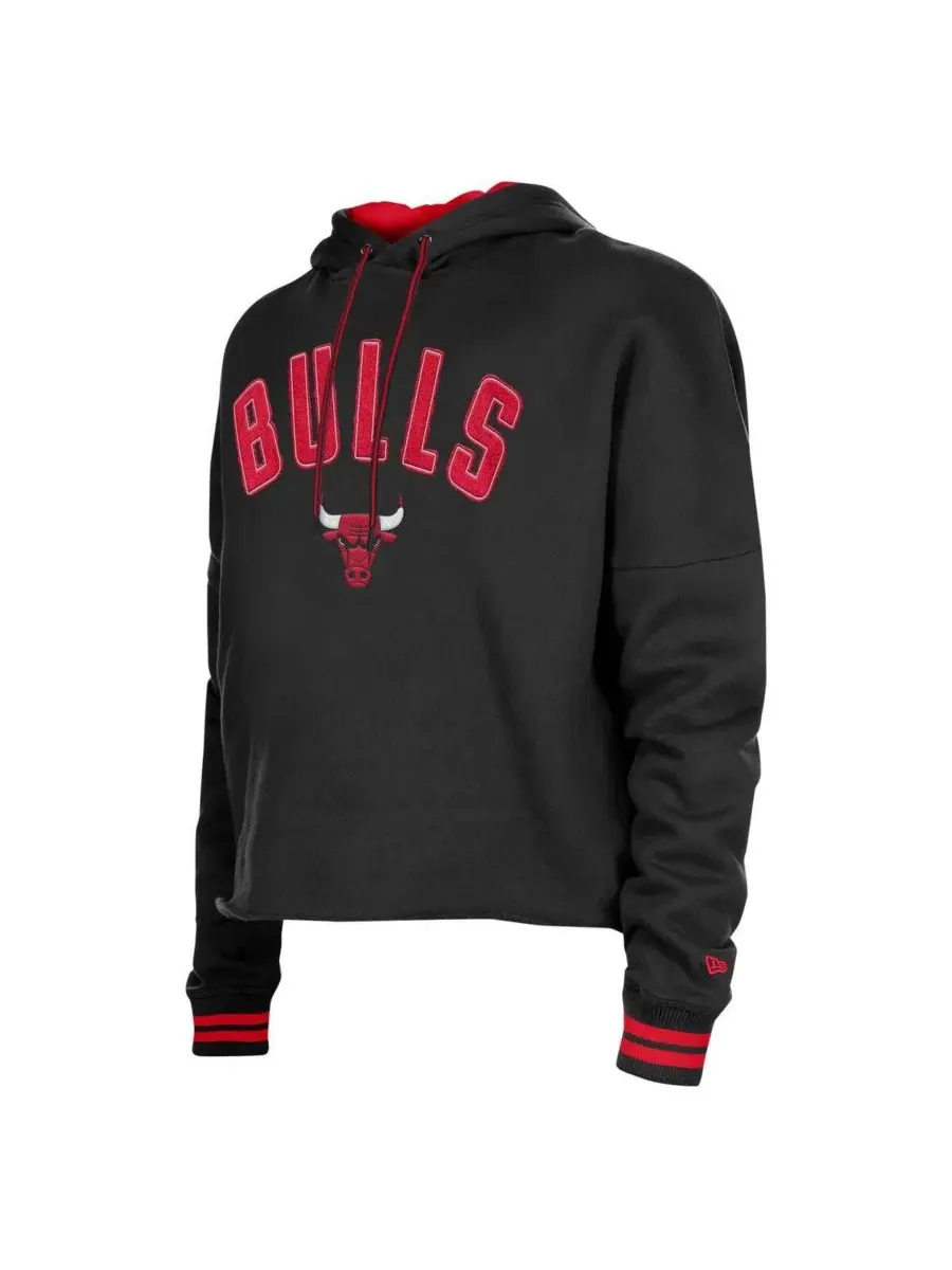 Худи с боксовым кроем New Era Chicago Bulls с необработанным краем — изображение 2 из 3, черный