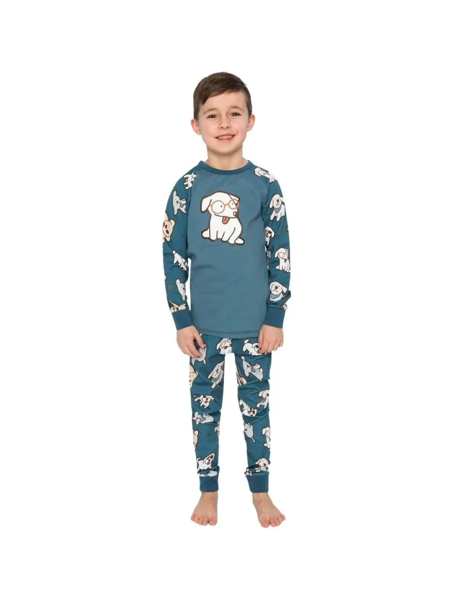 Детская пижама из хлопка с принтом собак Deux par Deux, Turquoise Printed Dogs — изображение 2 из 7