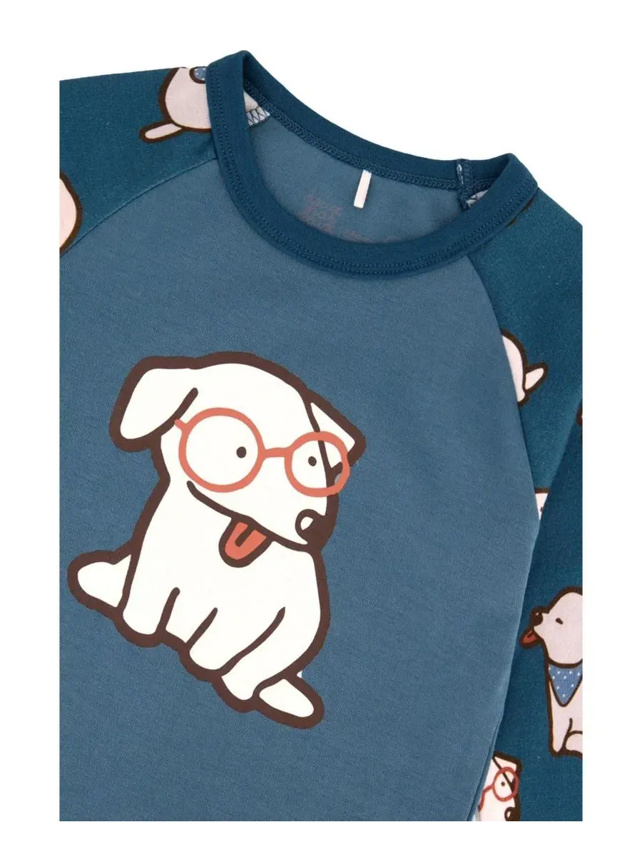 Детская пижама из хлопка с принтом собак Deux par Deux, Turquoise Printed Dogs — изображение 6 из 7