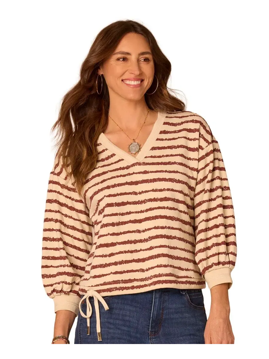 Блузка с рукавом-фонарик и завязкой по низу Women's Jacquard V-Neck Blouson-Sleeve Top Democracy