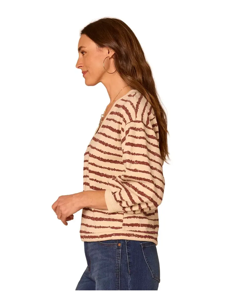 Блузка с рукавом-фонарик и завязкой по низу Women's Jacquard V-Neck Blouson-Sleeve Top Democracy — 2