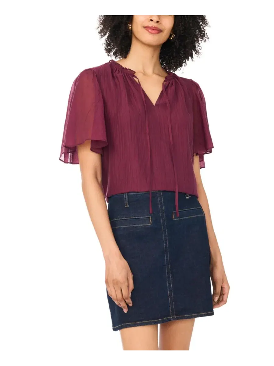Блуза с завязкой у горловины и коротким рукавом Vince Camuto, Vineyard Plum