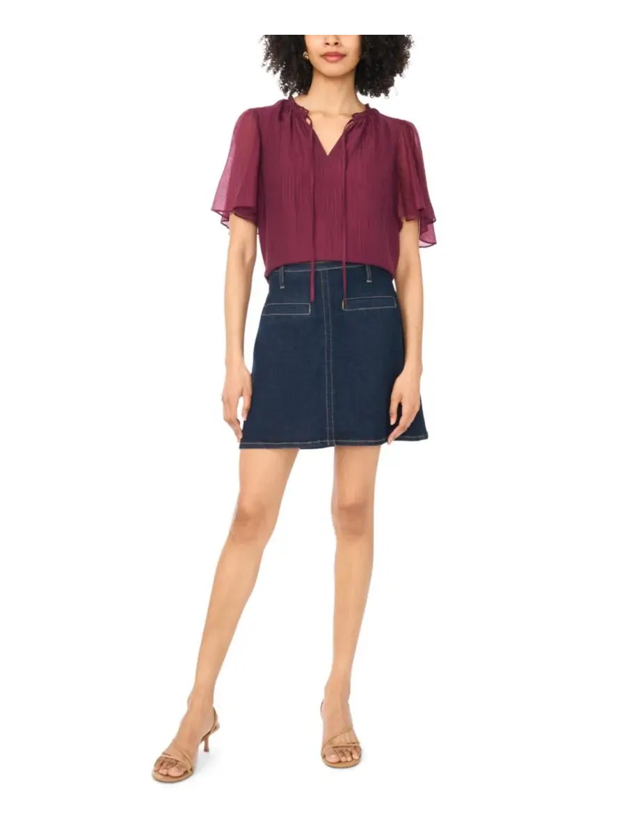 Блуза с завязкой у горловины и коротким рукавом Vince Camuto, Vineyard Plum — изображение 2 из 4