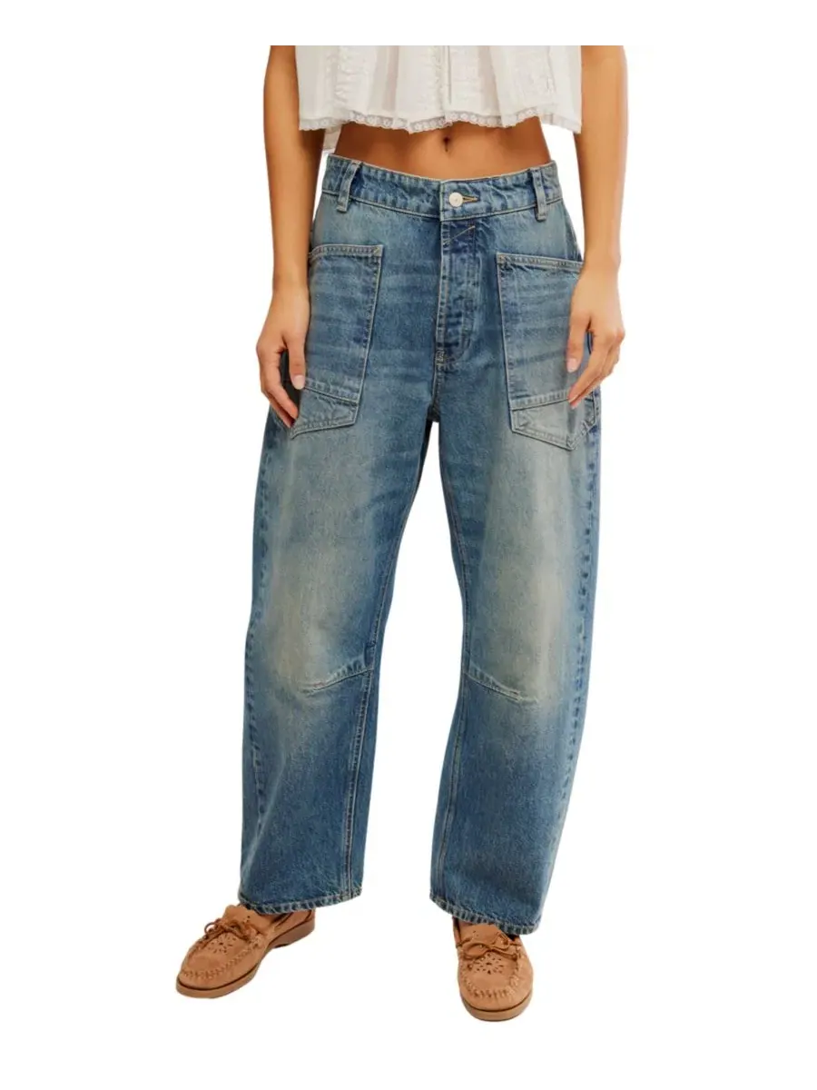 Джинсы boyfriend с заниженной посадкой We The Free Cotton Minimalist Moxie Free People, High Hopes