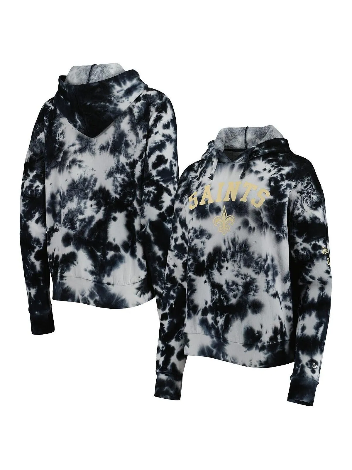 Женский черный флисовый пуловер с капюшоном New Orleans Saints Cloud Dye New Era