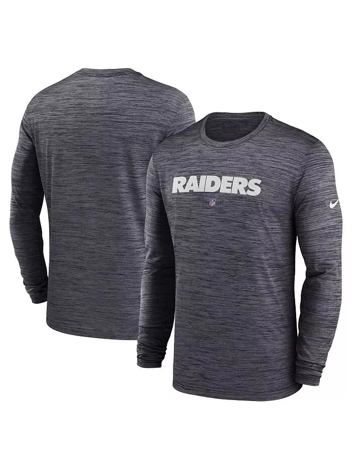 Мужская черная футболка Las Vegas Raiders Sideline Team Velocity Performance с длинным рукавом Nike — изображение 2 из 4