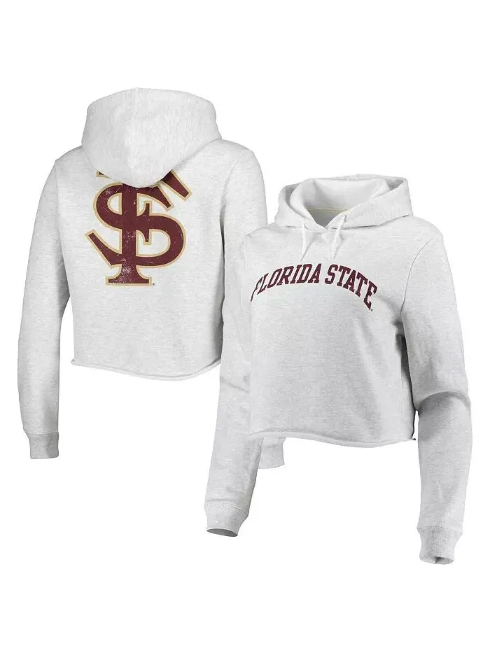 Женская укороченная толстовка с капюшоном Ash Florida State Seminoles 2-Hit 1636 League Collegiate