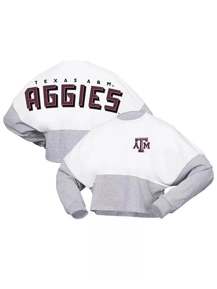 Женская белая футболка Texas A&M Aggies Heather Block Cropped с длинным рукавом из джерси Spirit