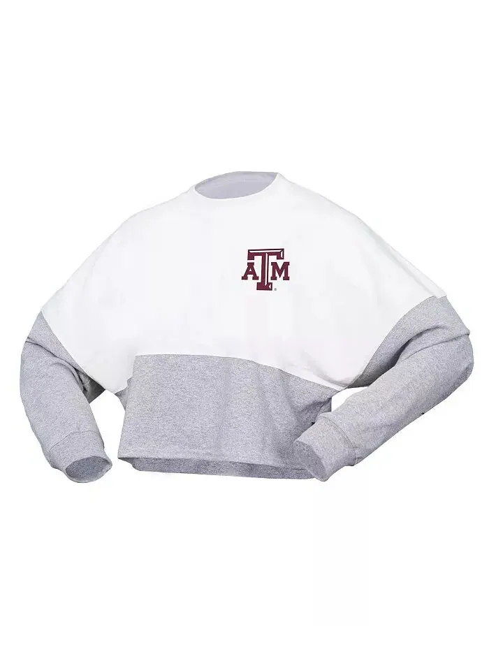 Женская белая футболка Texas A&M Aggies Heather Block Cropped с длинным рукавом из джерси Spirit — изображение 2 из 3