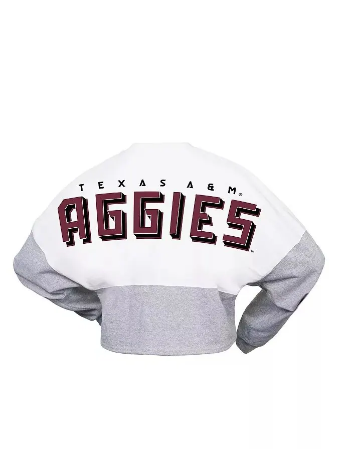 Женская белая футболка Texas A&M Aggies Heather Block Cropped с длинным рукавом из джерси Spirit — изображение 3 из 3