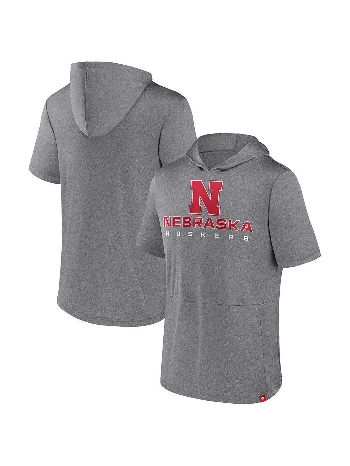 Мужская футболка с капюшоном с логотипом Heather Grey Nebraska Huskers Modern Stack Fanatics