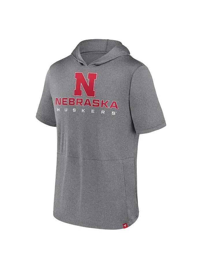 Мужская футболка с капюшоном с логотипом Heather Grey Nebraska Huskers Modern Stack Fanatics — изображение 2 из 3, серый