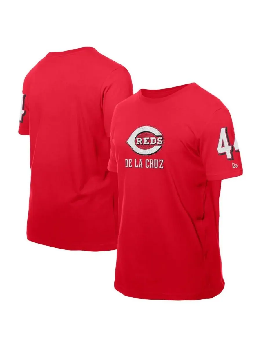 New Era Мужская футболка Elly De La Cruz Red Cincinnati Reds Design Lab с именем и номером игрока