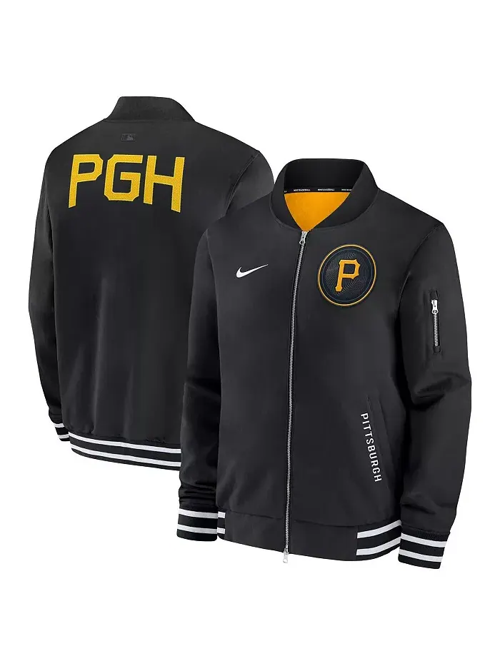 Мужская черная бомбер Pittsburgh Pirates Authentic Collection City Connect на молнии Nike