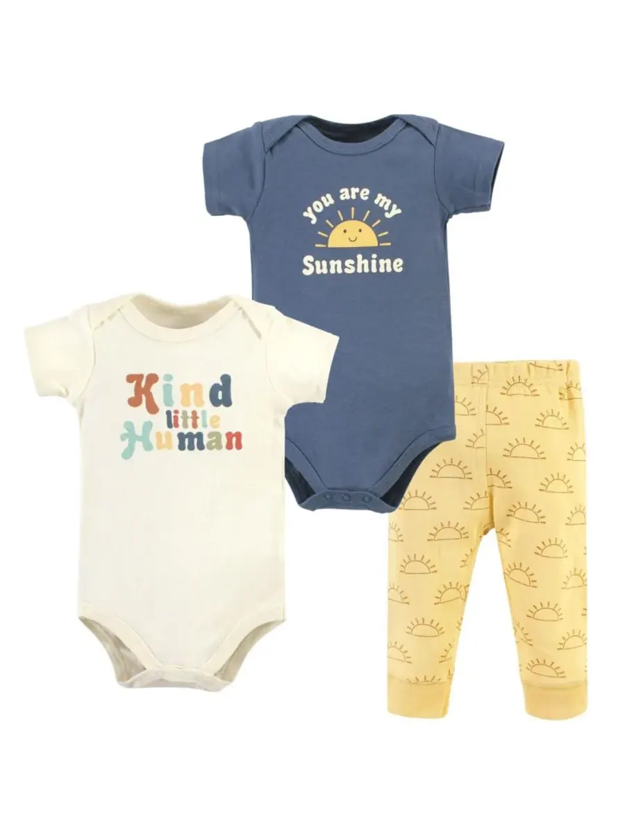 Комплект из двух боди и подходящих по цвету брюк Hudson Baby, Kind Human Short Sleeve — изображение 1 из 6