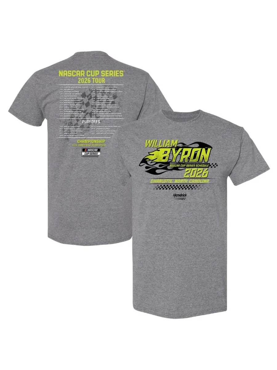 Hendrick Motorsports Team Collection Мужская футболка William Byron с расписанием NASCAR на 2026 год — серый