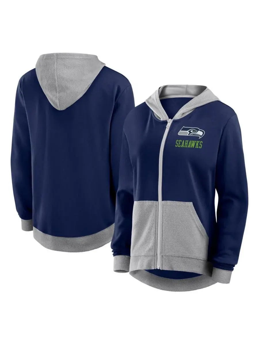 Logo Athletic Женская толстовка на молнии Women's College Navy Seattle Seahawks Hit It French Terry — синий