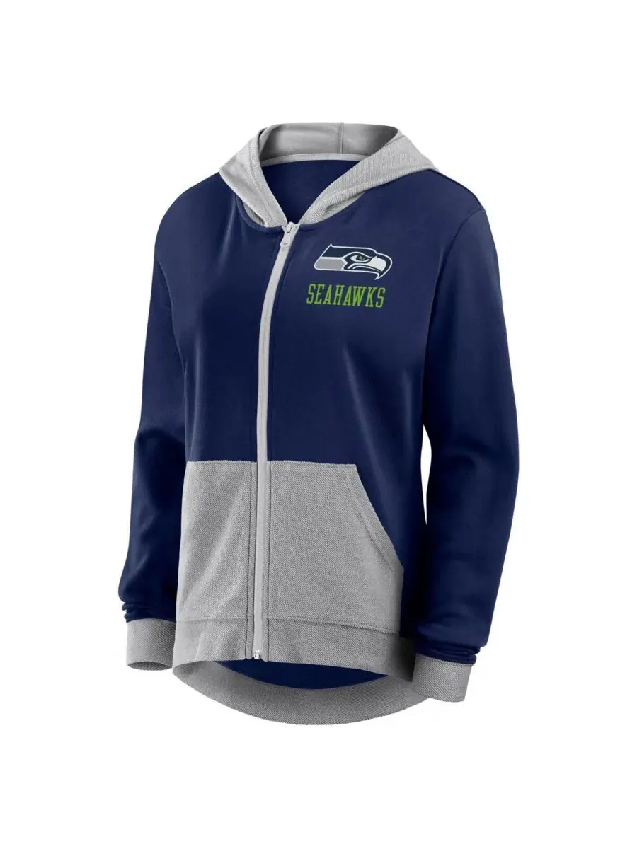 Logo Athletic Женская толстовка на молнии Women's College Navy Seattle Seahawks Hit It French Terry — изображение 2 из 3