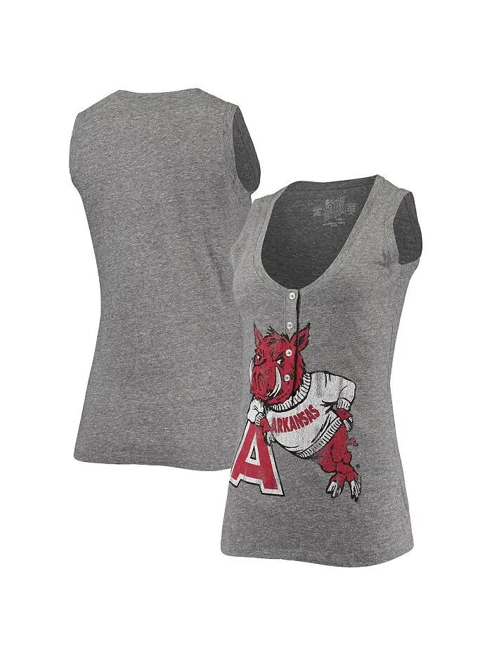 Женская свободная майка Henley Tri-Blend с v-образным вырезом и логотипом Arkansas Razorbacks
