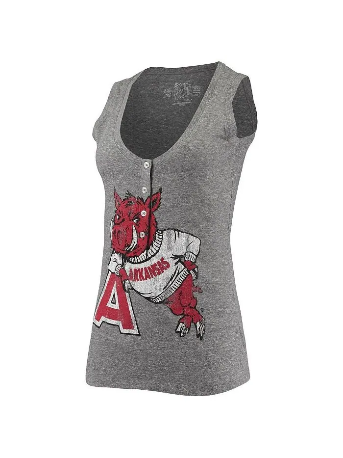 Женская свободная майка Henley Tri-Blend с v-образным вырезом и логотипом Arkansas Razorbacks — изображение 2 из 3, серый