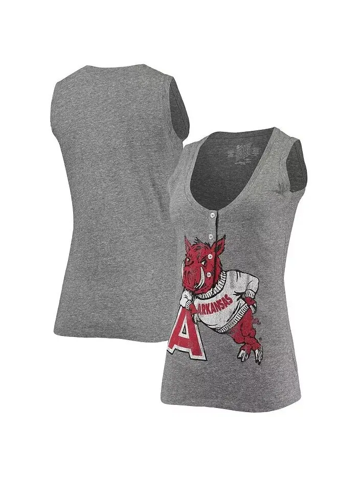 Женская свободная майка Henley Tri-Blend с v-образным вырезом и логотипом Arkansas Razorbacks