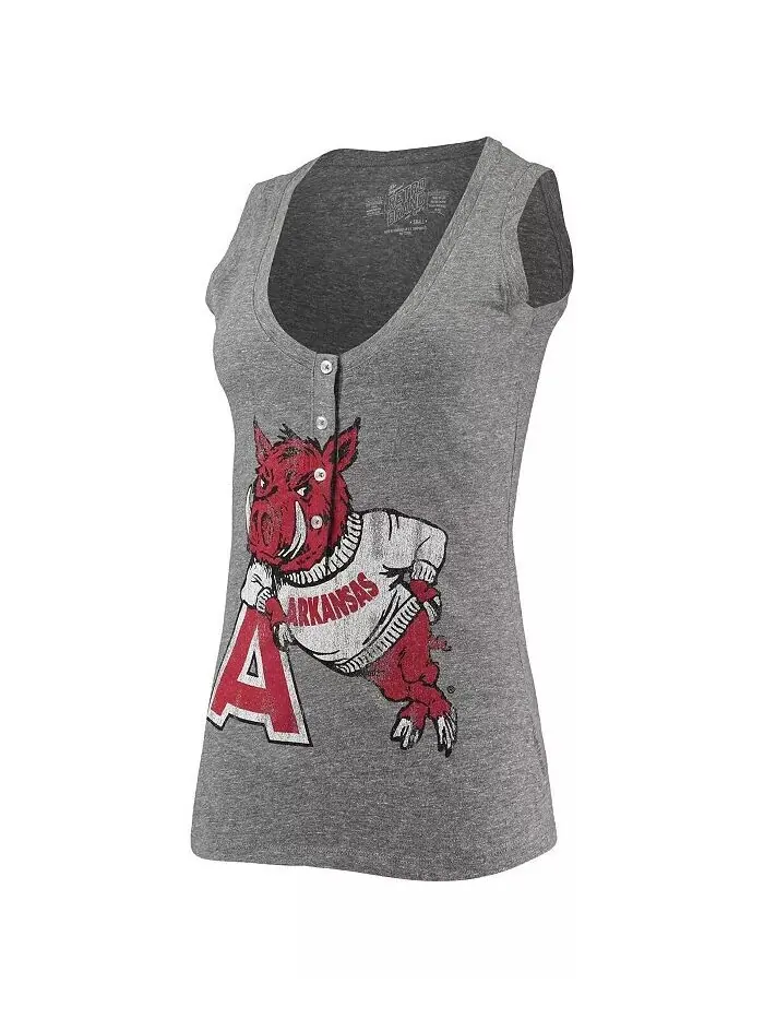 Женская свободная майка Henley Tri-Blend с v-образным вырезом и логотипом Arkansas Razorbacks — изображение 2 из 3