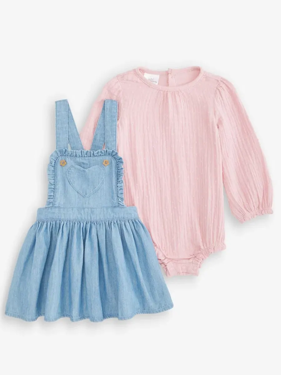 Комплект из боди и сарафана Clip-Dot Gauze First Impressions, Light Wash Chambray