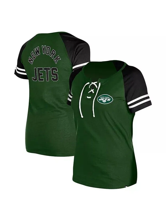 Женская зеленая футболка New York Jets Lace-Up Raglan New Era