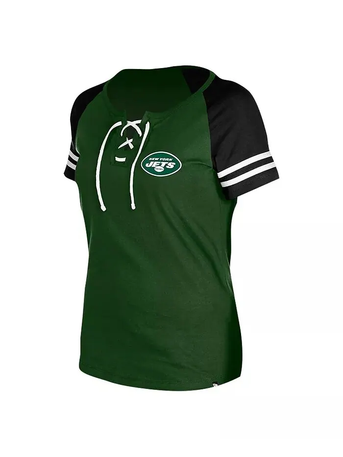 Женская зеленая футболка New York Jets Lace-Up Raglan New Era — изображение 2 из 3