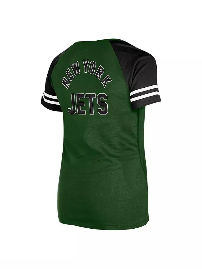 Женская зеленая футболка New York Jets Lace-Up Raglan New Era — изображение 3 из 3