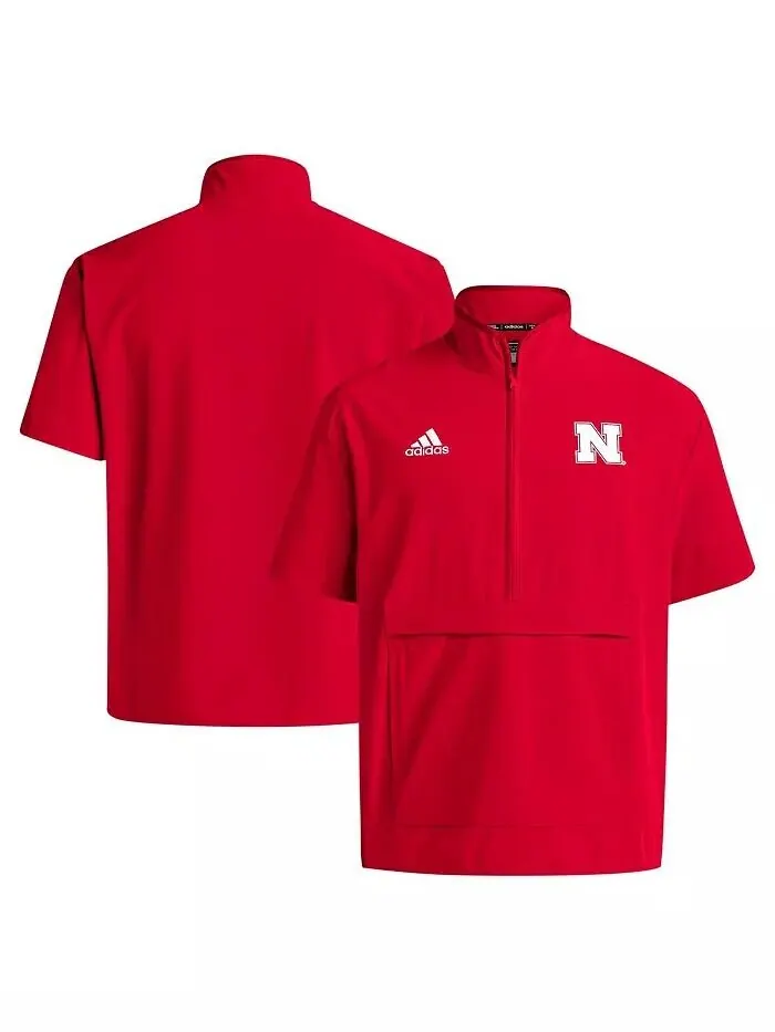 Мужская куртка Scarlet Nebraska Huskers Coaches Sideline Half-Zip с коротким рукавом adidas