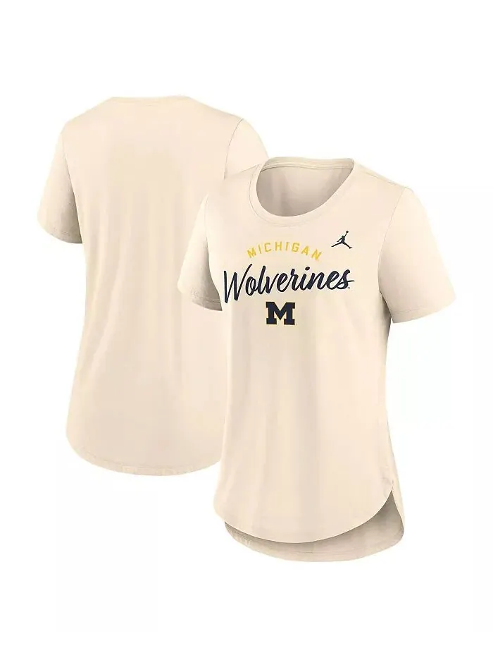 Женская кремовая футболка с логотипом Michigan Wolverines Script Tri-Blend Jordan