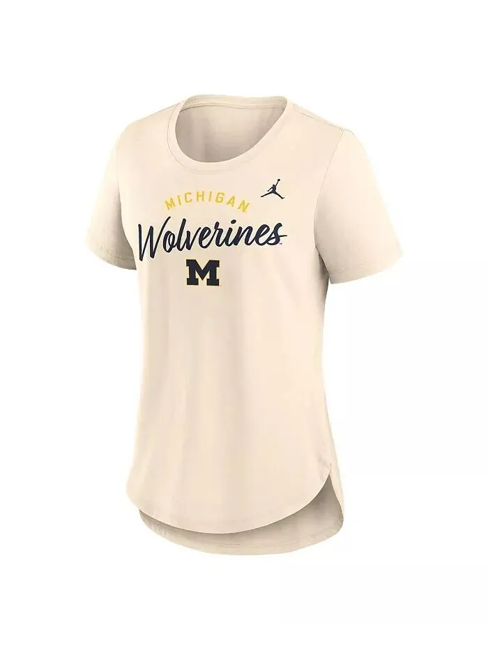Женская кремовая футболка с логотипом Michigan Wolverines Script Tri-Blend Jordan — изображение 2 из 3