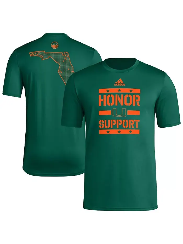 Мужская зеленая футболка Miami Hurricanes Honor Support Pre-Game adidas