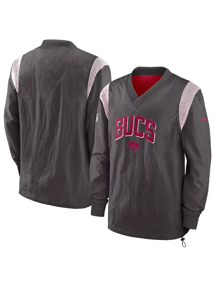 Мужская ветровка с V-образным вырезом Tampa Bay Buccaneers Sideline Athletic Stack в цвете pewter