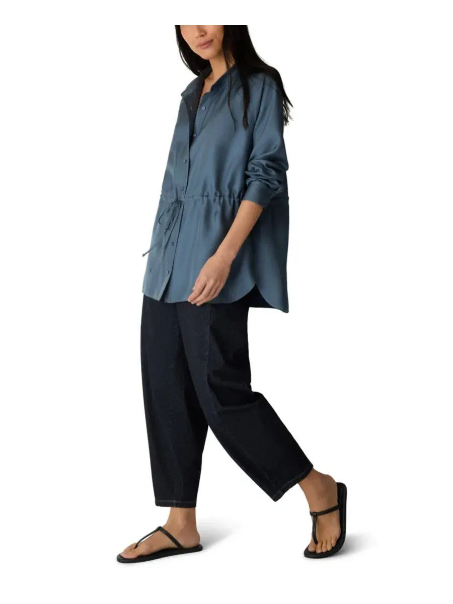 Блуза из шелка с воротником-стойкой и длинным рукавом реглан Eileen Fisher, Celadon Spring — изображение 2 из 4