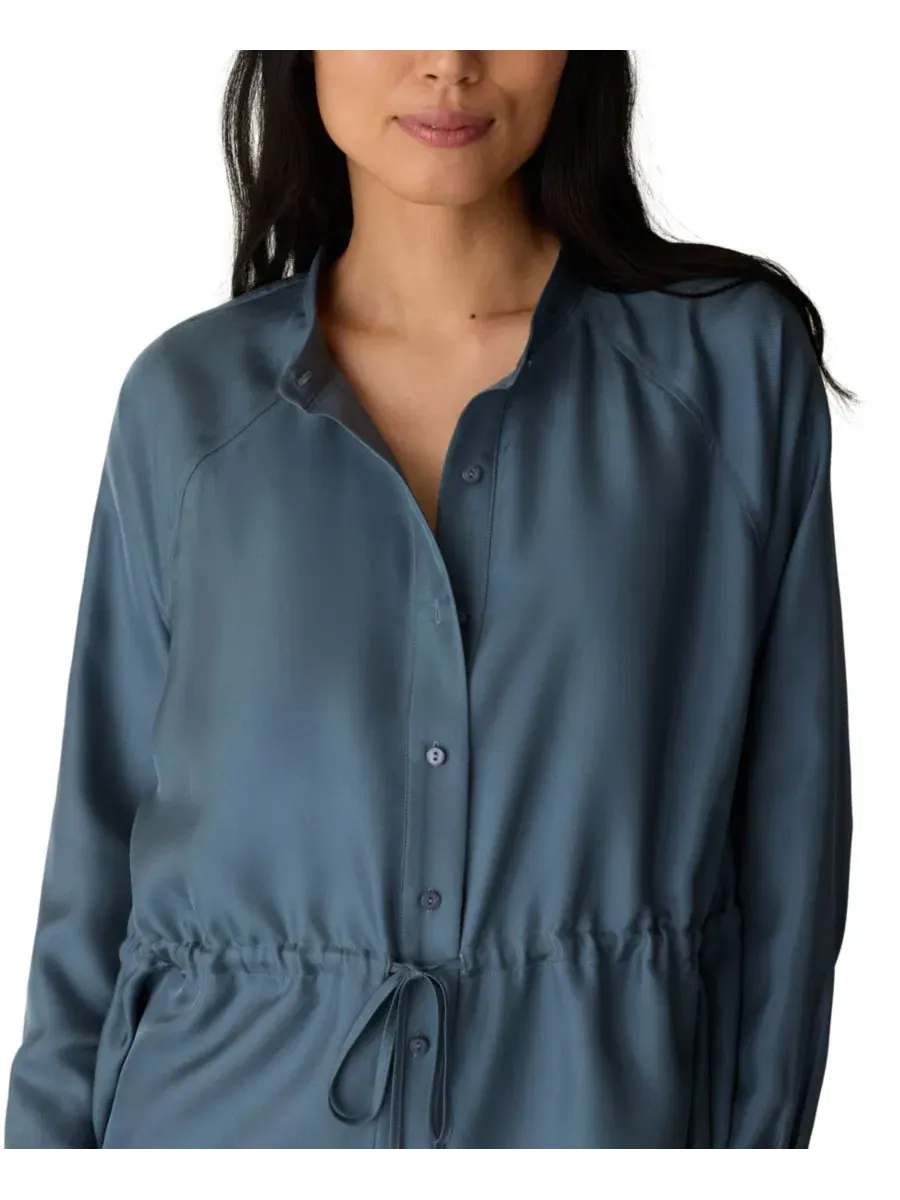 Блуза из шелка с воротником-стойкой и длинным рукавом реглан Eileen Fisher, Celadon Spring — изображение 3 из 4